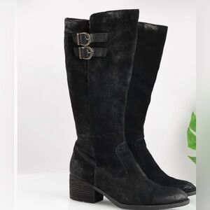 ❤️LIKE NEW Black BORN Suede Knee-High Boots Buckle Detail Women Size 9 wide calf